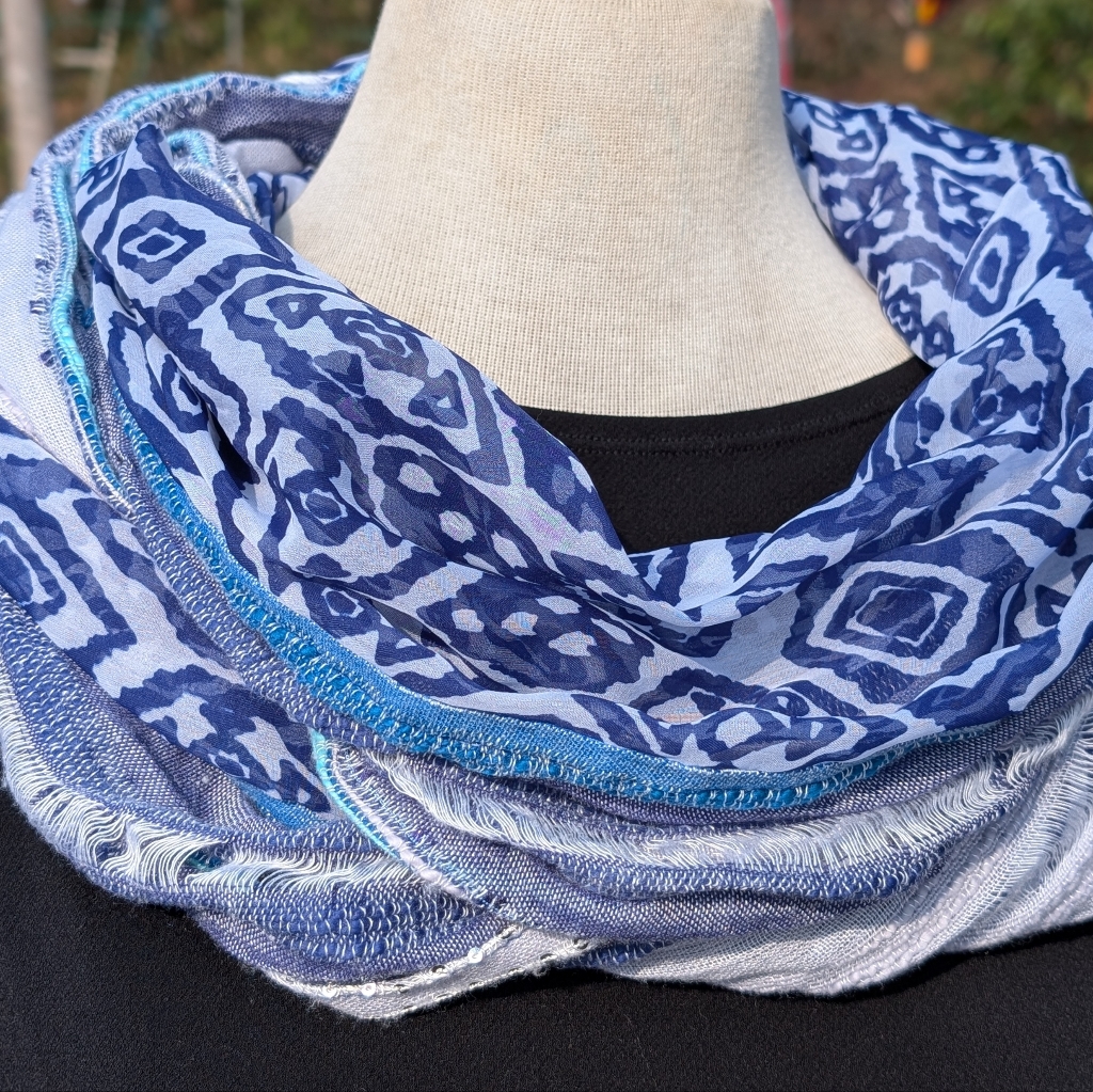 Blue  White Soft Infinity Scarf